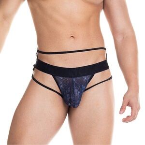 GIGO Black Rose Sheer Lace Jockstrap with Steel Rings XL New